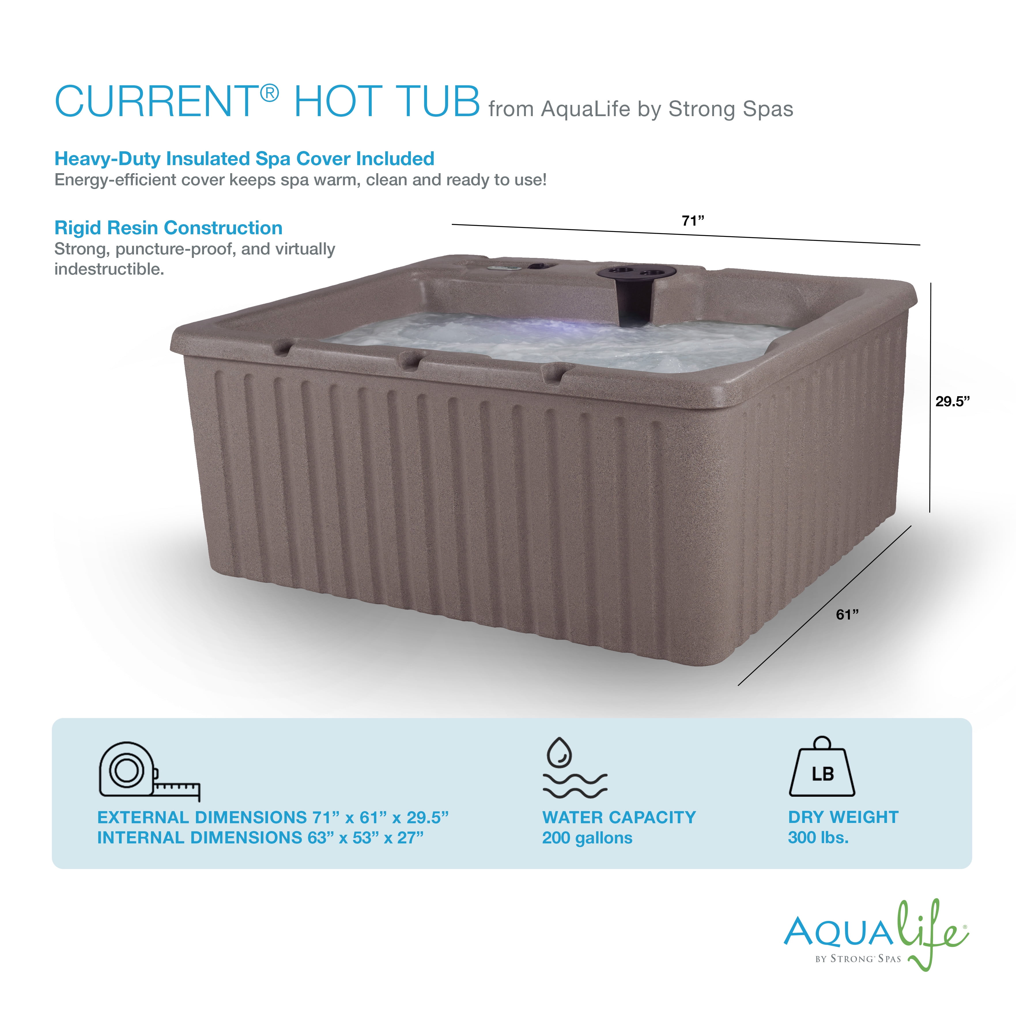 Aqualife by Strong Spas Current 4 Person Plug & Play Hot Tub, 14 Jets, Millstone
