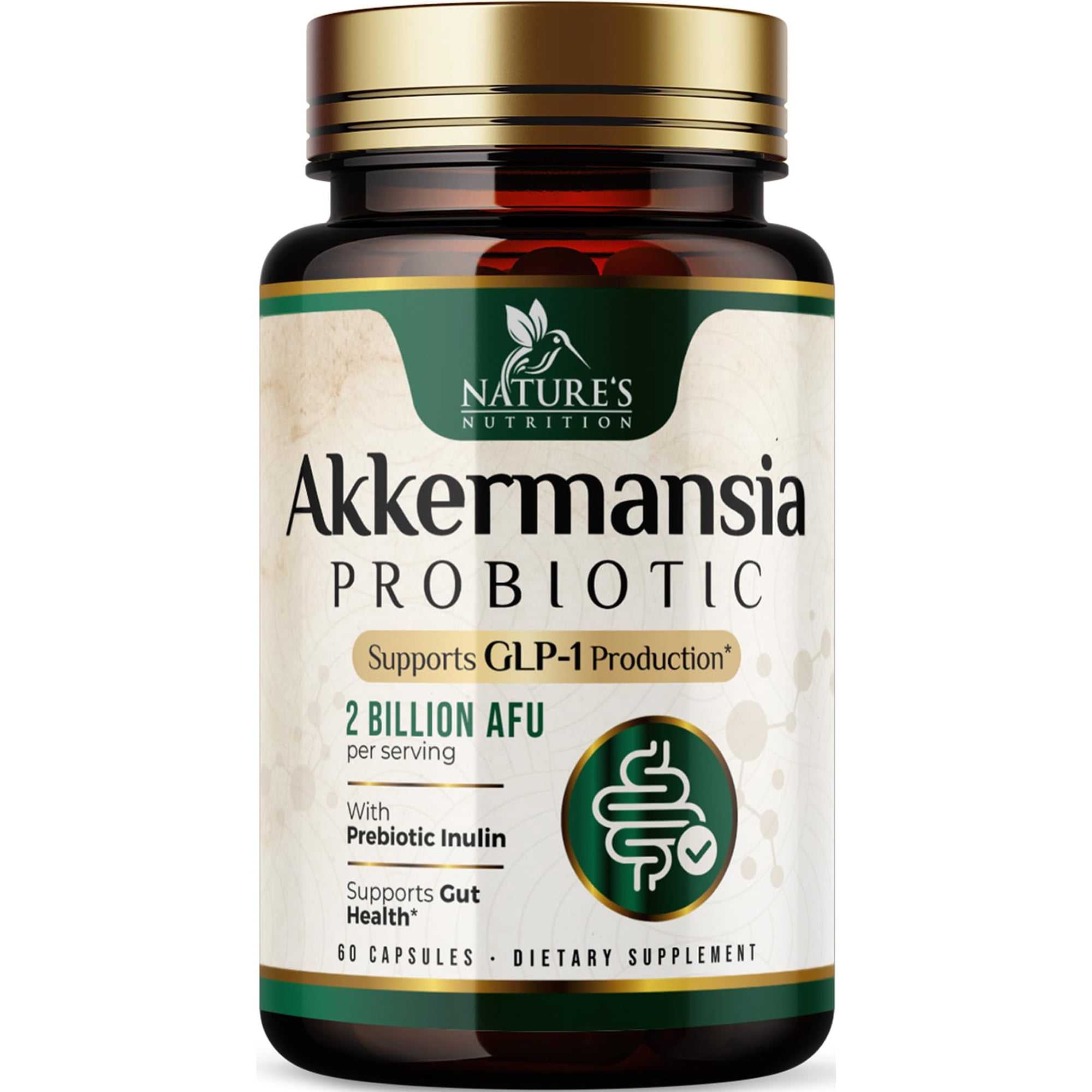 Akkermansia Gut Health Supplement - Premium Akkermansia Probiotic With Prebiotic Fiber - Akkermansia Muciniphila 2 Billion AFU Per Serving - GLP-1 Support for Women & Men, Bottled USA - 60 Capsules