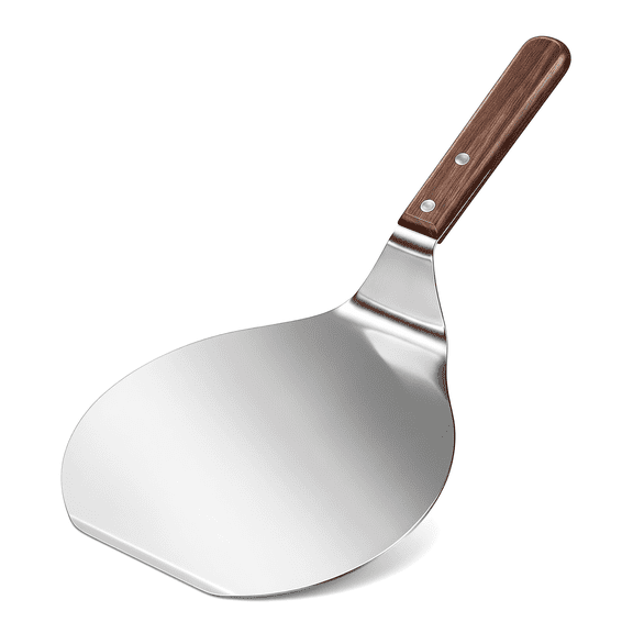 Pizza Spatula,Stainless Steel Turner & Cookie Spatula – 8 inch Round Wooden Handle Stainless Steel Cake Pizza Shovel for Kitchen Baking