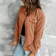 thumbnail image 6 of QUNYINEY Corduroy Womens Jacket Button Brown Casual Solid Lightweight Jacket Long Sleeve Short Multiple Pockets Slim Lapel Collar Hoodless Jacket, 6 of 9