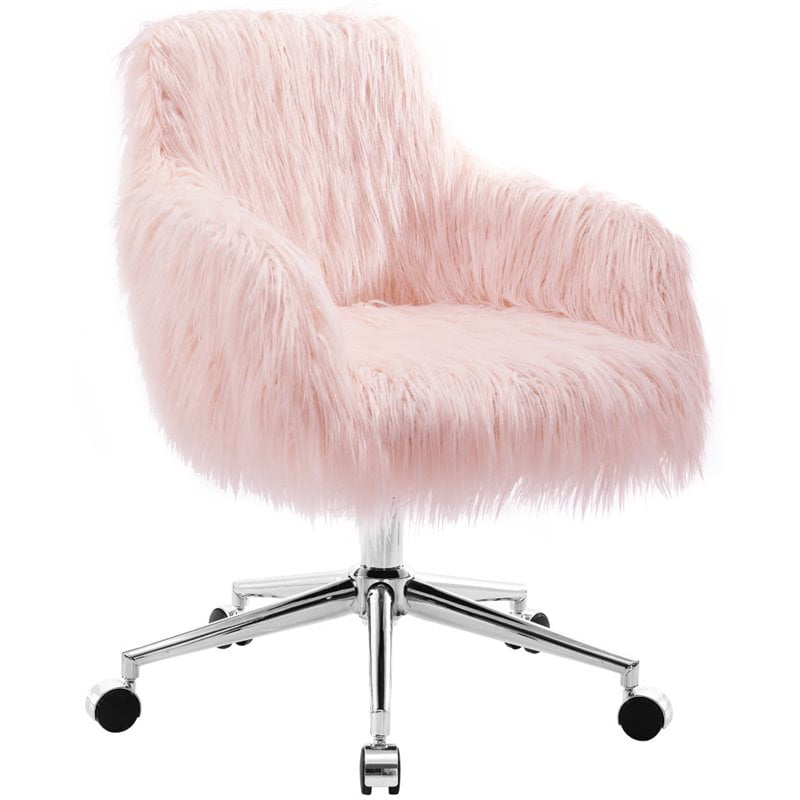 Riverbay Furniture Faux Fur Swivel Office Chair in Pink