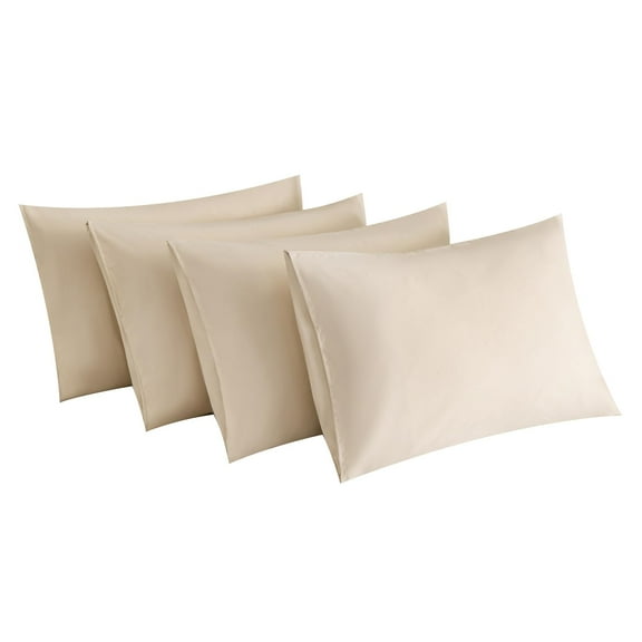 4 Piece Standard Pillowcase Set, 20x26 Inches with Envelope Design, Luxuriously Soft and Breathable Bedding, Perfect for Daycare and Dormitory Use, Beige