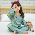 thumbnail image 3 of Pijamas de satén de Color liso para niños, ropa de dormir de Mickey de seda con pantalones, conjuntos de pijama de dibujos animados para niñas de 3 a 14 años, 3 of 4
