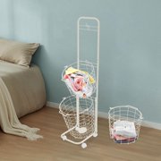 Laundry Basket with Wheels 3 Tier Rolling Laundry Hamper with 3 Removable Wire Basket Metal Laundry Cart for Room Organizer White