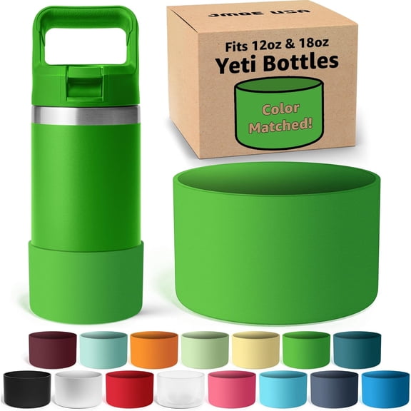 Jmoe USA Silicone Boot for Yeti Rambler Jr 12oz and 18oz Bottle | 2mm Sleeve | Anti-Slip Boot | Protector for the Bottom of your Bottle | Protects Against Damage | BPA Free Silicone (Canopy Green)