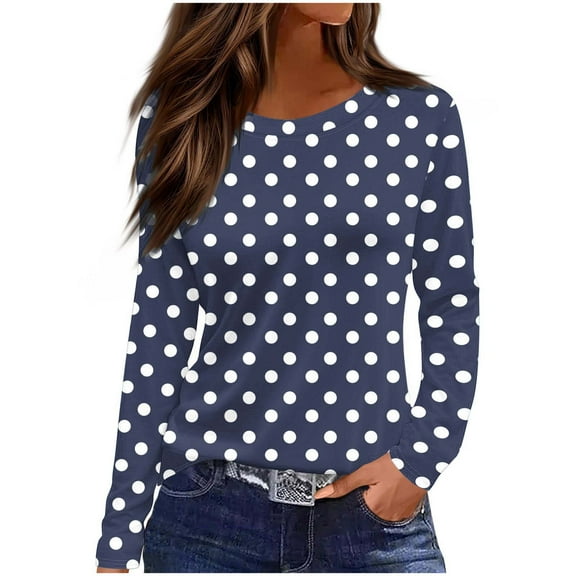 Fashionable Women's Casual Long Sleeve Printing Round Neck Loose T-Shirt Blouse Top Winter Clothing Basic Outfits Fall Clothes