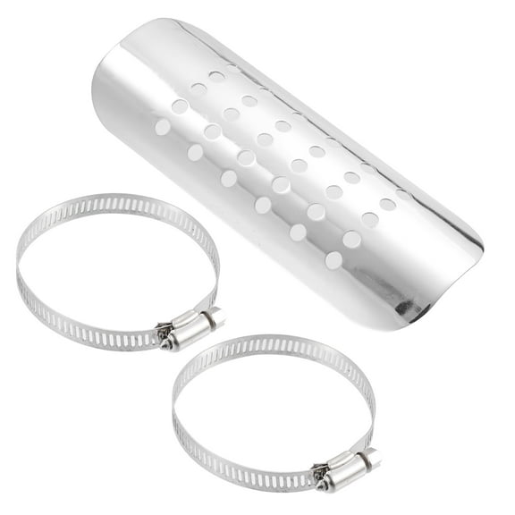 Unique Bargains 1 Set Universal Motorbike Exhaust Heat Shield Pipe Shield Exhaust Guard Cover Heel Guard Silver Tone