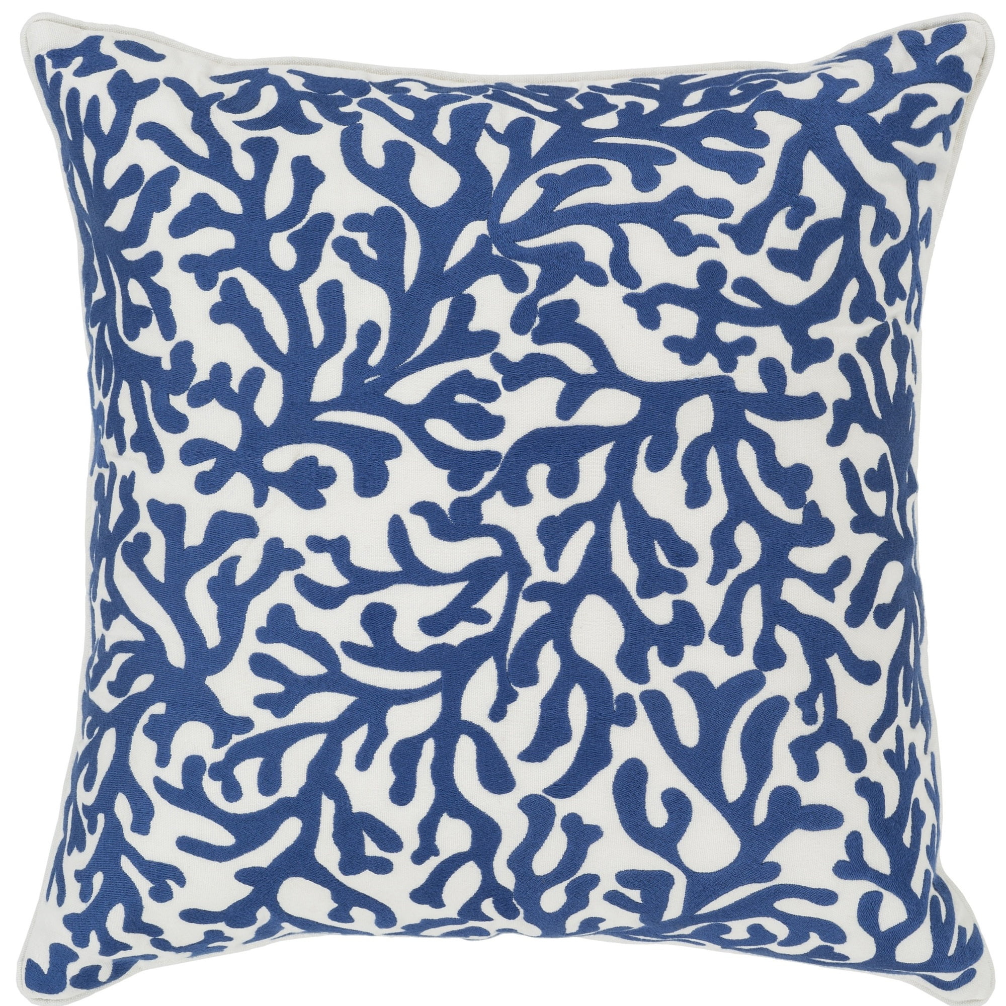 18" White and Blue Coral Reef Pattern Square Throw Pillow