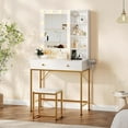 thumbnail image 1 of White Makeup Vanity Desk Set with Mirror, 3 Lighting Modes, 2 Drawers, Built-in Charging Station & Stool, 1 of 7