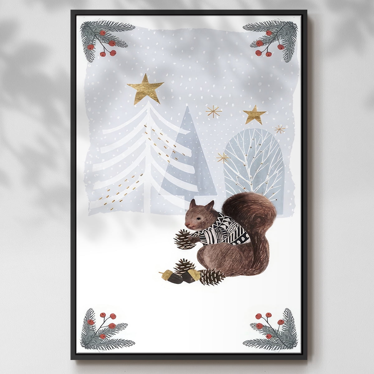 Cozy Christmas Collection B - Framed Gallery Wrapped Holiday Canvas - 17 x 25 - Black Frame
