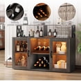 thumbnail image 3 of Wine Bar Cabinet, Farmhouse Liquor Cabinet with LED Lights and Power Outlets, Home Bar Cabinet with Wine Racks and Glass Holder, for Kitchen, Dining Room, Living Room, Grey, 3 of 8