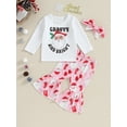 thumbnail image 2 of GXFC Toddler Girl Christmas Holiday Party Outfits Clothes 6M 1T 2T 3T 4T Kids Girls Long Sleeve Letter Santa Print T-Shirts+Flare Pants 2Pcs Holiday-themed Clothing for Children Girl, 2 of 9