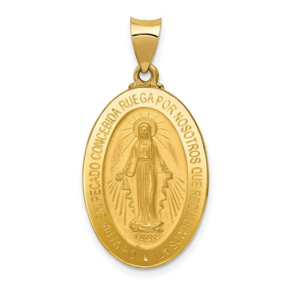 Auriga 14K Yellow Gold and Satin Hollow Spanish Miraculous Medal Pendant