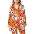 thumbnail image 5 of REDARER Girls 2 Piece Halloween Pajama Set Notch Collar Long Sleeve Button Top Matching Long Pants Floral Skull Heart Bird Print Home Sleep Loungewear Outfit,11-12 Years, 5 of 5