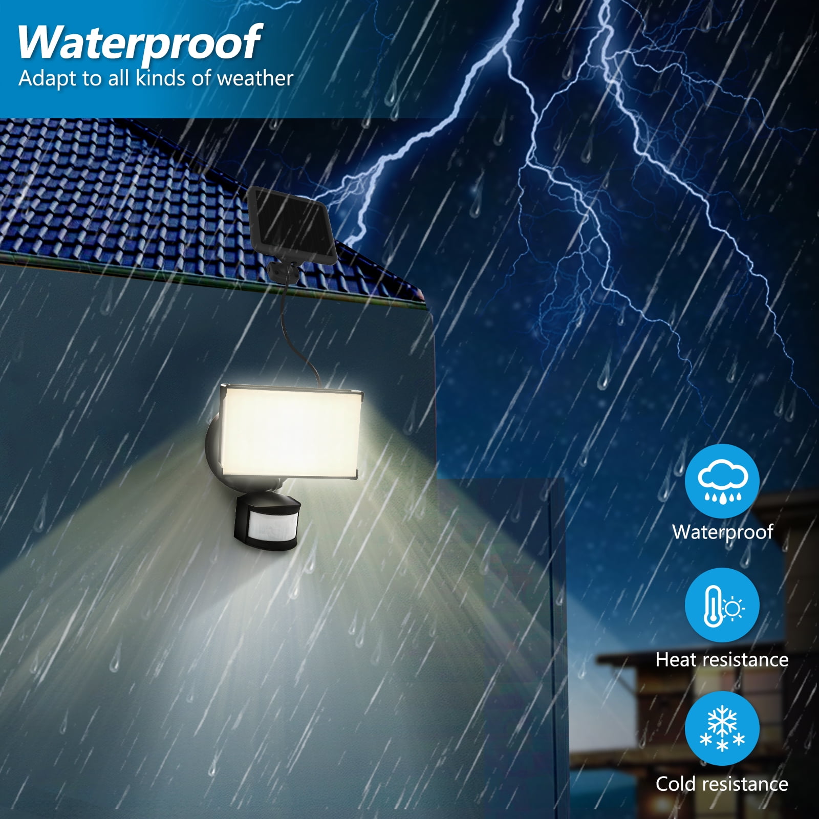 Hyper Tough Single Head LED Solar Motion Sensing Security Flood Light, Black, 1000 Lumens