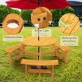 thumbnail image 5 of 6-Person Outdoor Circular Wooden Picnic Table with 3 Built-in Benches Camping Dining Table for Garden Patio Backyard,Natural Color, 5 of 12