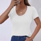 thumbnail image 3 of Camisetas Casuales de Mujer Nueva Camiseta de Manga Corta de Cuello U de Color Sólido de Verano, Poliéster, 3 of 7