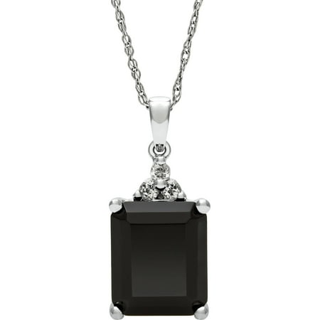 10mm x 12mm Black Onyx and White Topaz Sterling Silver Pendant, 18