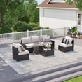 thumbnail image 2 of LazySunsets 6 Pieces Outdoor Wicker Patio Furniture Set, 8 Inch Widened Armrest Rattan Sectional Conversation Sofa with Gray Cushions & Glass Coffee Table, All Weather Backyard Garden Patio Set, 2 of 7