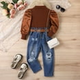 thumbnail image 3 of MEZZALL Kids Toddler Baby Girls Spring Winter Solid Color Cotton Ribbed Long Sleeve High Collar Tops Pants Outfits Clothes Cozy Dailywear, Brown, 6-7 Years, 3 of 7