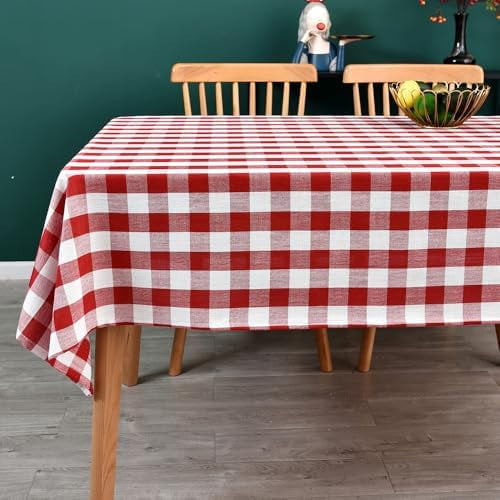 Gingham Tablecloth Rectangle Table Cloth Heavy Duty Cotton Checkered Table Cover for Spring Picnic Kitchen Dining(C-Red, 52x98 inch)