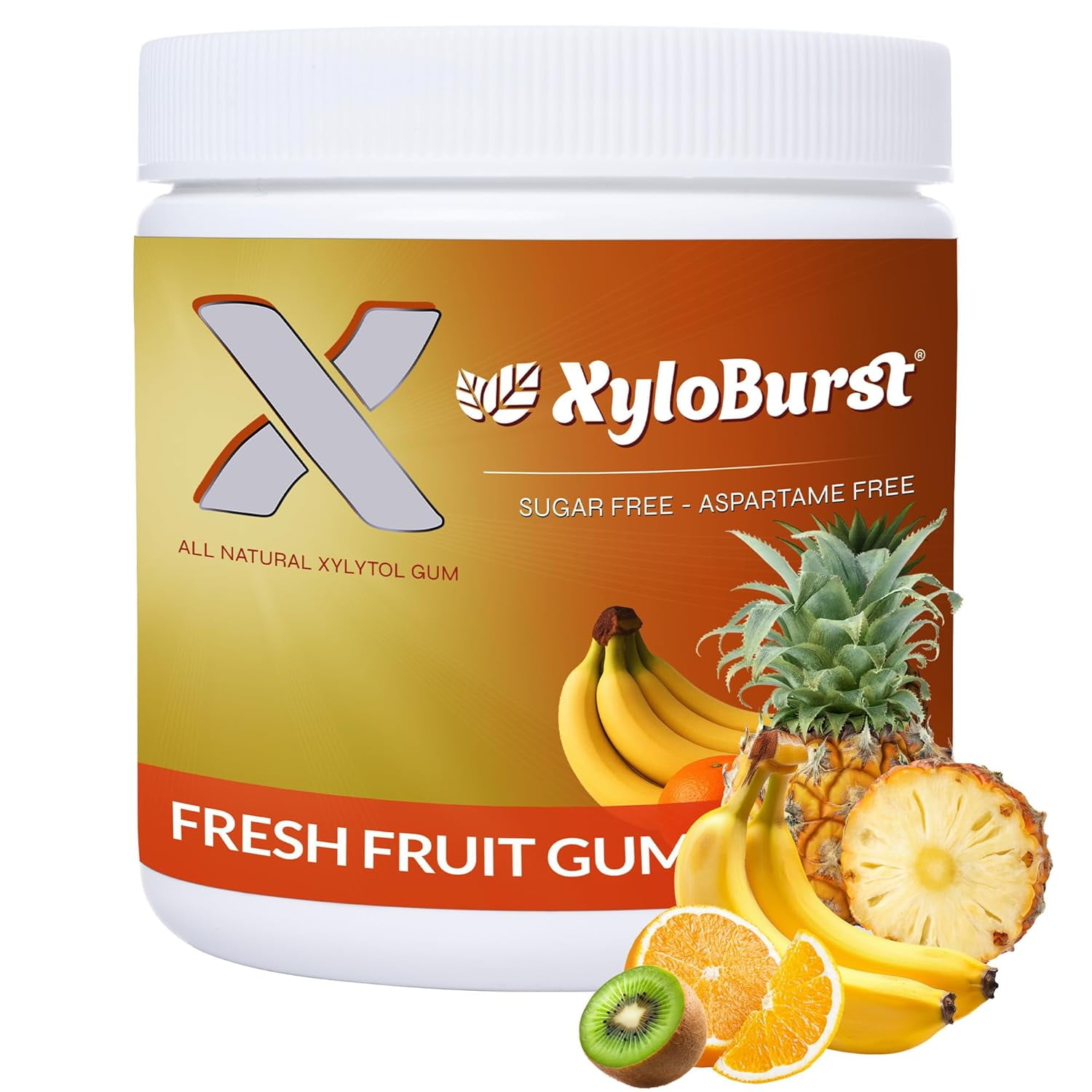 XyloBurst Gum | Xylitol Chewing Gum | Sugar Free Gluten-Free Keto Friendly | Aspartame Free Gum For Oral Health | Fruit | 100-Count Jar