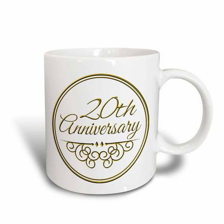 3dRose 20th Anniversary gift - gold text for celebrating wedding anniversaries - 20 years married together, Ceramic Mug,