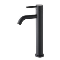 JERFIT Matte Black Tall Single Handle Vessel Bathroom Sink Faucet, High Arc Modern 1 Hole Deck Mount Lavatory Faucet with Brass Valve