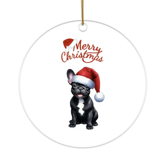 Merry Christmas French Bulldog Santa Hat Xmas Tree Winter Holiday Acrylic Round Ornament Dog Lover Gifts Home Tree Decor - 01013