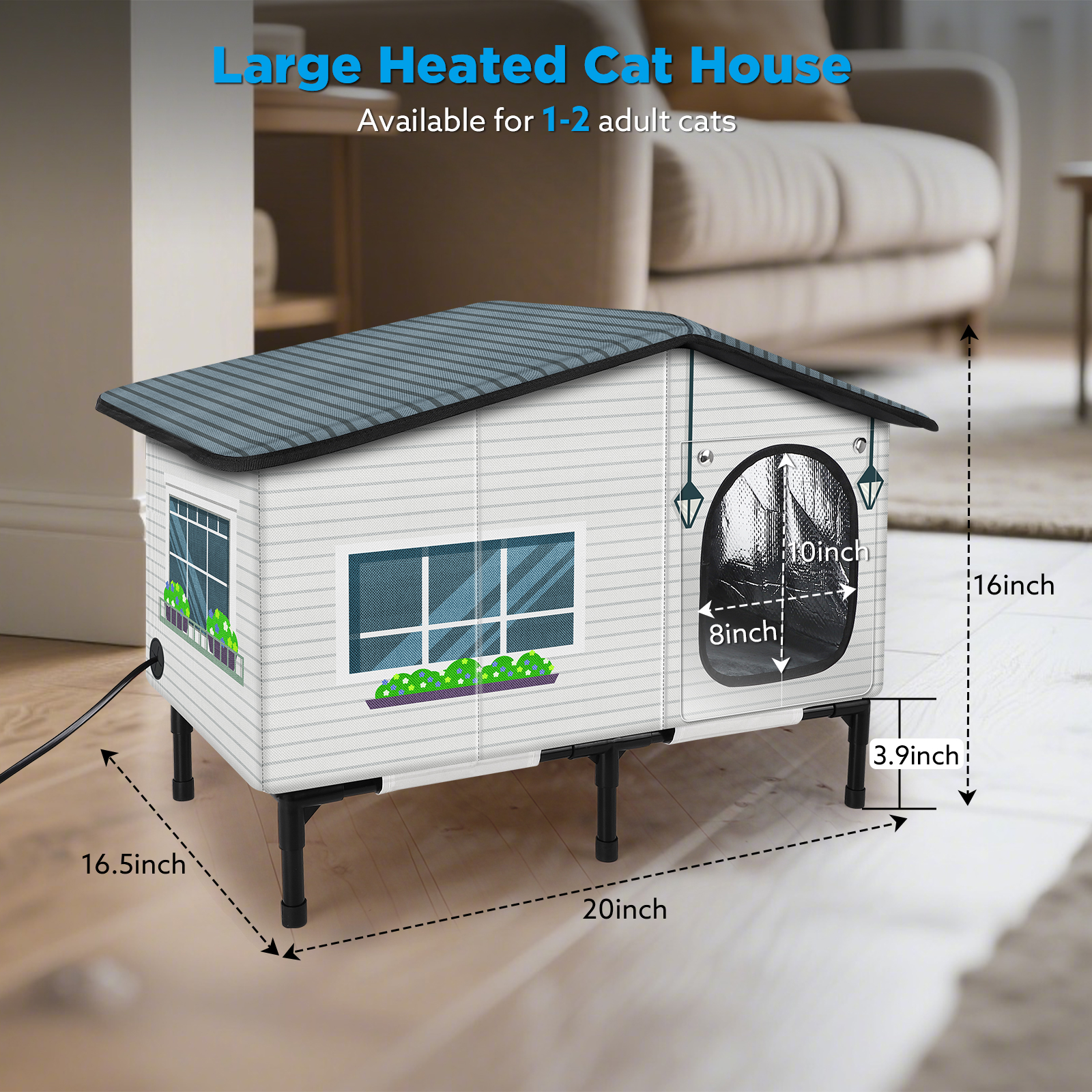 Siooko Heated Cat House for Outdoor Cats in Winter, Weatherproof Insulated Shelter with Heating Pad, Elevated Waterproof Safe Design for Feral and Outside Cats