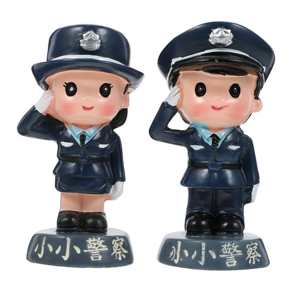 2pcs Birthday Party Cake Decor Topper Small Policemen Figurine Policemen Model