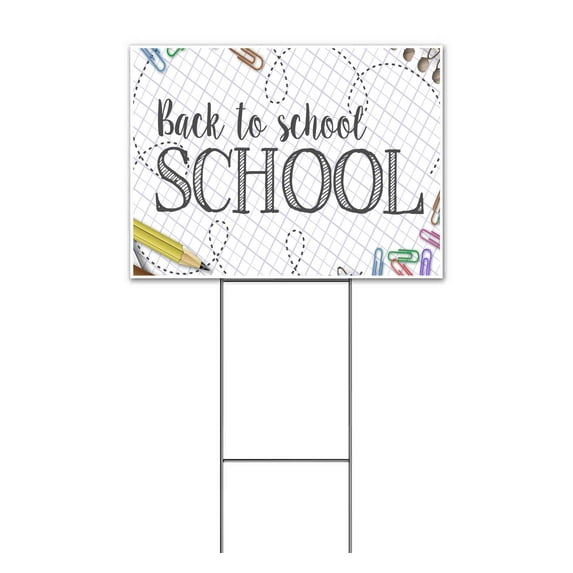 Back To School White (18" x 24") Yard Sign, Includes Metal Step Stake