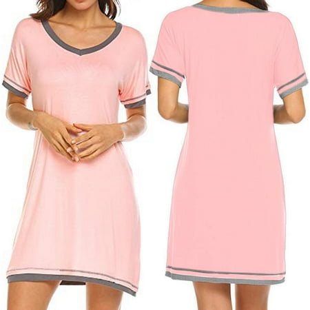 

[BRAND FACTORY PRICE!]Summer Nightgowns for Womens Short Sleeve Nightdress V Neck Nightshirt Comfy Sleep Shirt Loose Comfy Pajama Sleepwear