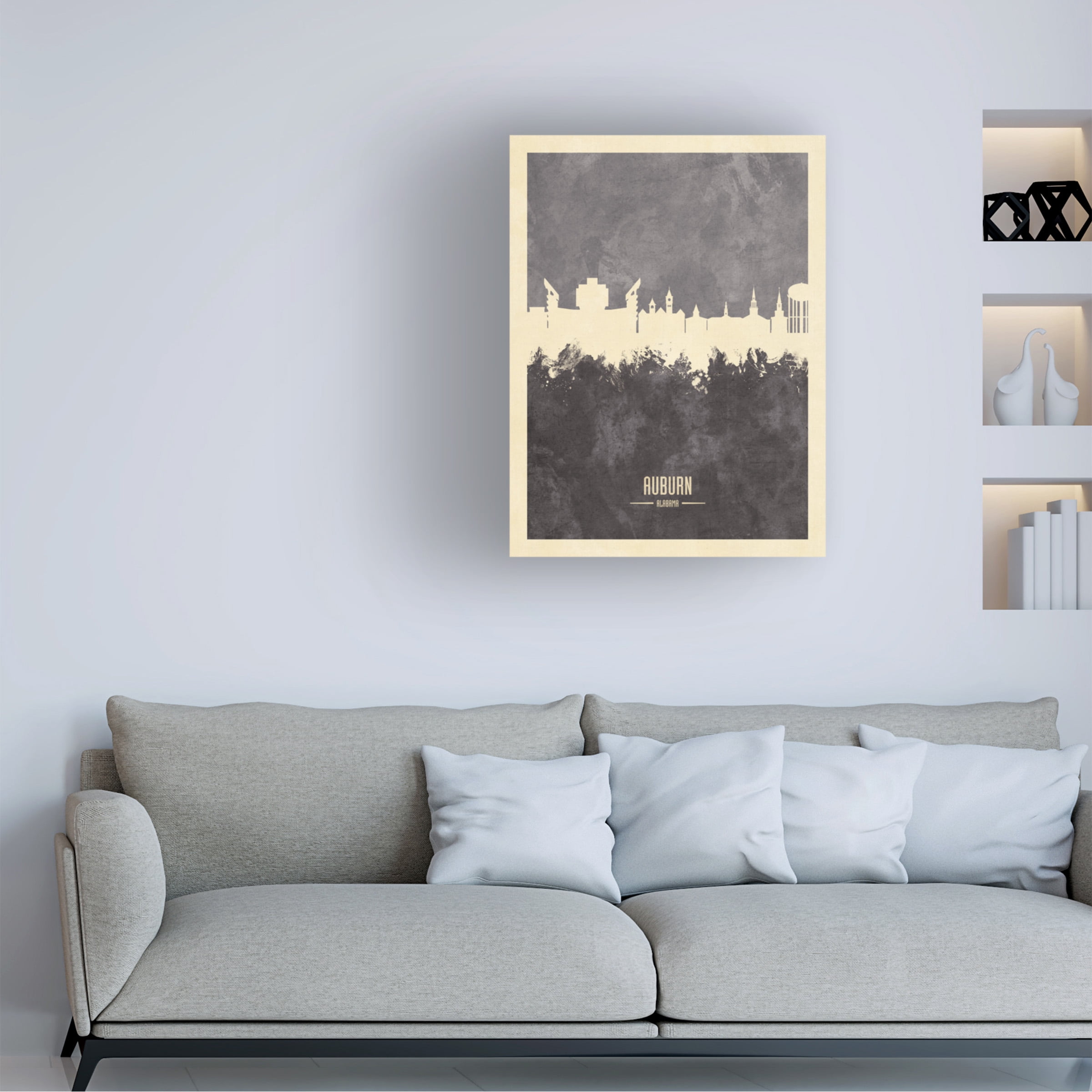 Michael Tompsett 'Auburn Alabama Skyline Gray' Canvas Art