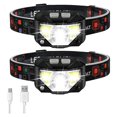 thumbnail image 5 of Linterna frontal recargable, paquete de 2 superbrillantes con linterna frontal LED blanca y roja, 6 modos, sensor de movimiento, impermeable, pesca al aire libre, camping, correr, 5 of 5