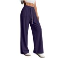 thumbnail image 4 of PWPSG High Waist Drawstring Pleated Wide Leg Casual Pants, Breathable Comfort Trousers for Daily Commute & Trendy Work Outfits Purple XXL, 4 of 5