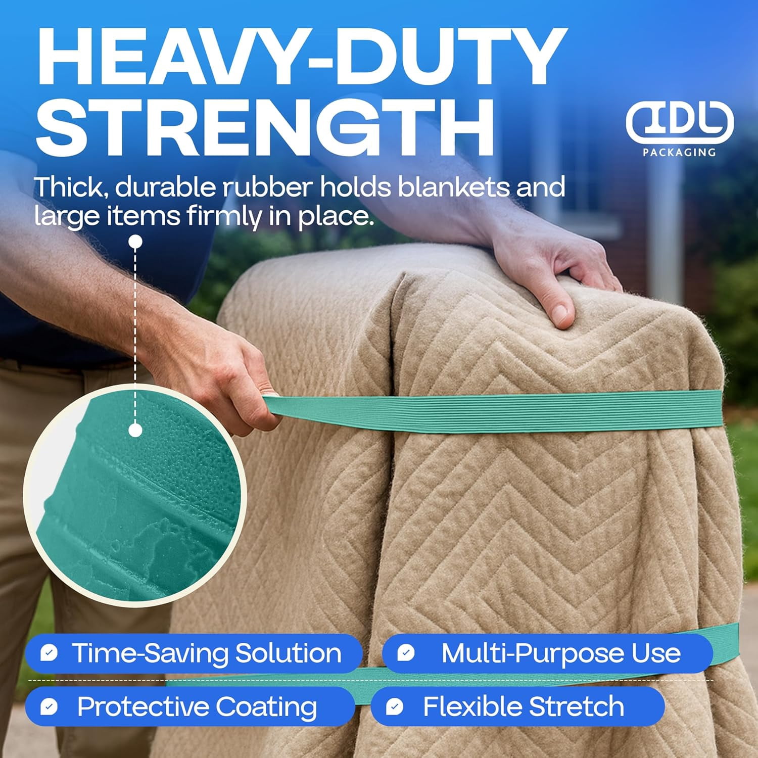 IDL Packaging Green Moving Bands 30", Pack of 96 - USA-Made Mover Rubber Straps for Furniture, Boxes & Moving Blankets