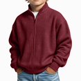 thumbnail image 2 of DJDLJWCJ Boys Zip Up Sweatshirts Stand Collar Long Sleeve Solid Color Sweatshirt Comforty Lightweight Full Zipper Jacket Wine Size 3T, 2 of 9