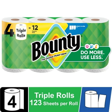 Bounty Paper Towels Select-A-Size White, 4 Triple Rolls, 123 Sheets per Roll