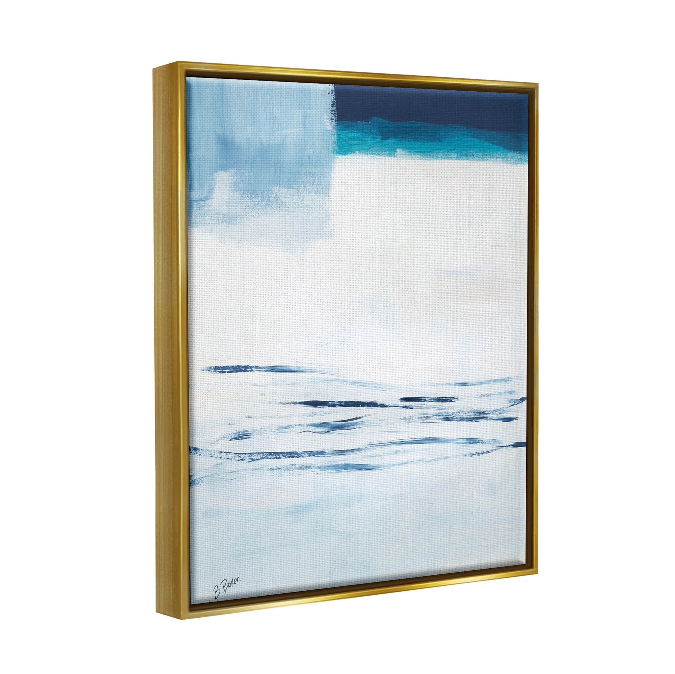 Stupell Industries Abstract Layered Winter Landscape Painting Metallic Gold Floating Framed Canvas Print Wall Art, Design by Bronwyn Baker