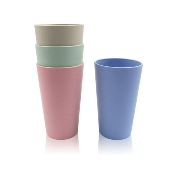 4 Pack 16 OZ Wheat Cup, Unbreakable Reusable Wheat Straw Drinking Cup, Coffee, Tea, Water, Beer, Milk, Juice Cup, Stackable Travel Cup (4 Colors)