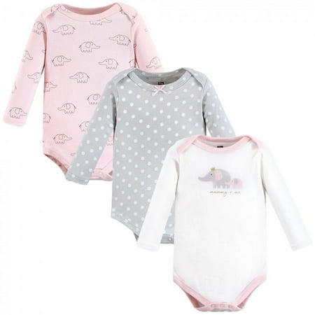 UPC: 0660168188394 | Hudson Baby Infant Girl Cotton Long-Sleeve Bodysuits Pink Gray Elephant 3-Pack 9-12 Months
