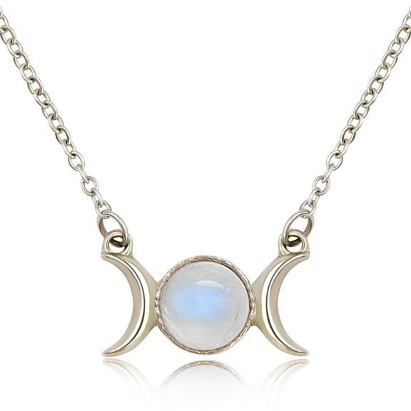 MISS RIGHT Silver Triple Moon Goddess Symbol Opal Natural Stone Pendant Necklace for Women