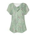 thumbnail image 4 of ALLLIST Summer Tops for Women 2024 Green Button Graphic Embellished Short Sleeve V-Neck T-Shirts Womens Blouses Dressy Casual XL, 4 of 5