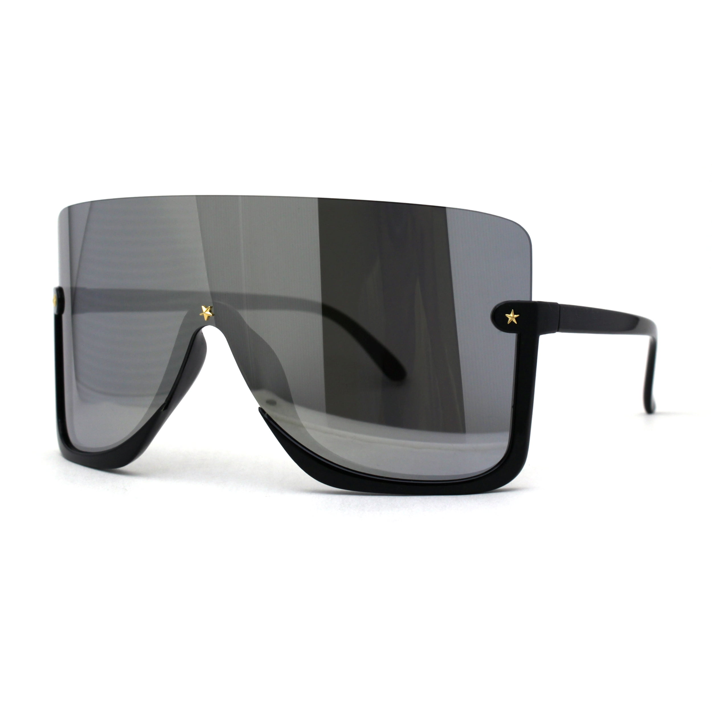 Oversized Curved Top Racer Thick Plastic Sunglasses All Black