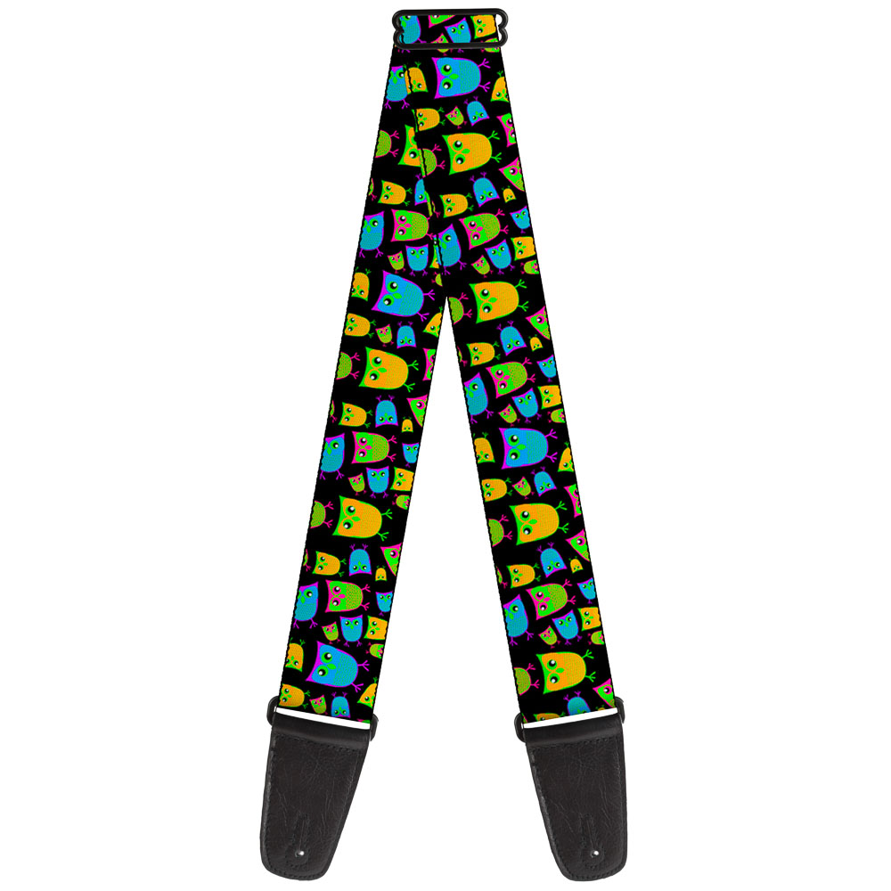 Buckle-Down Guitar Strap, Owls Black Multi Neon, 2 Inches Wide