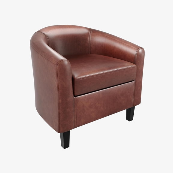 Accent Chairs Faux Leather Barrel Chairs Club Armchairs with Soft Seat for Living Room Bedroom Reading Waiting Room(Brown), Modern Upholstered Sofa