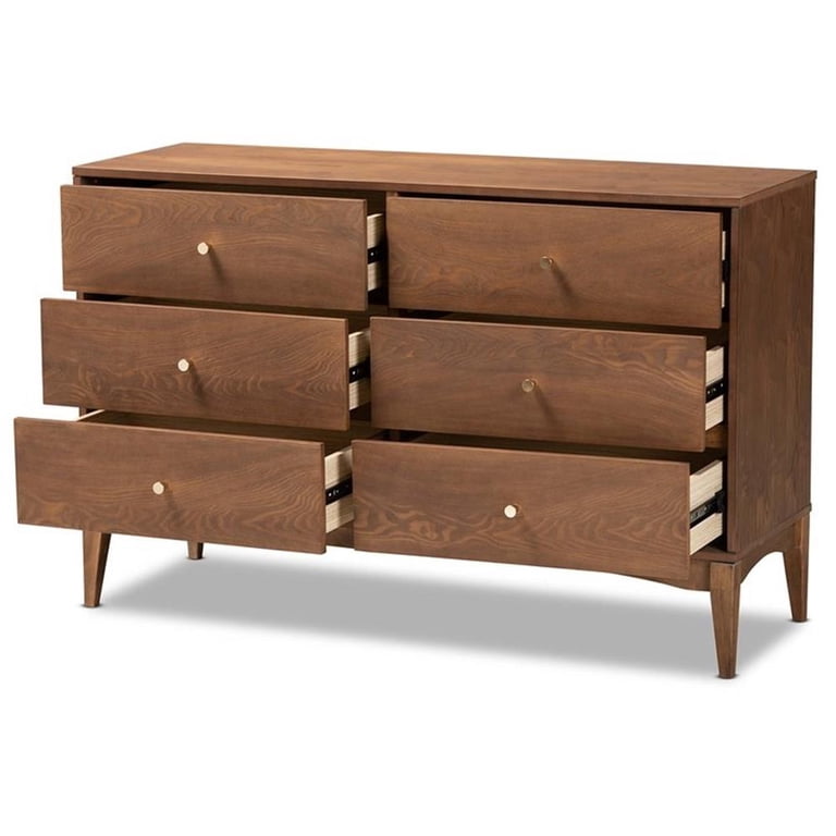 baxton studio landis mid-century modern 6-drawer dresser reviews Landis Wood 6 Drawer Dresser Ash Walnut/Gold