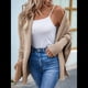 thumbnail image 4 of Suéter Tipo Cárdigan para Mujer, de Gran Tamaño, de Punto Grueso, Holgado, Cruzado, con de Murciélago y Frente Abierto Caqui XL, 4 of 8