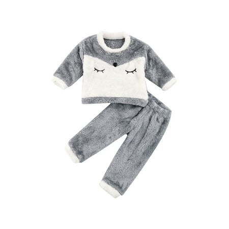 

One Opening Toddler Boy Girl Fleece Clothes Print Long Sleeve Pullover Winter 2Pcs Outfits